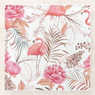 Rosa Flamingo, ponisches Aquarellmuster. Glasuntersetzer