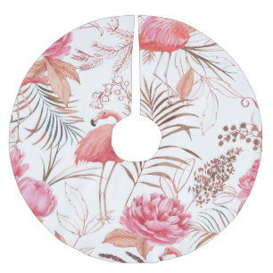 Rosa Flamingo, ponisches Aquarellmuster. Polyester Weihnachtsbaumdecke