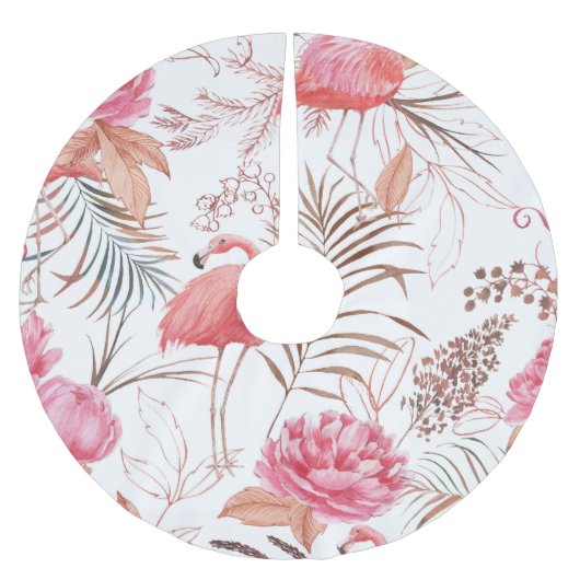 Rosa Flamingo, ponisches Aquarellmuster. Polyester Weihnachtsbaumdecke (Vorderseite)