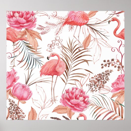 Rosa Flamingo, ponisches Aquarellmuster. Poster (Vorne)
