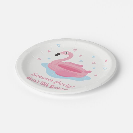 Rosa Flamingo-Pool-Floss-Sommer-Party-Teller Pappteller (Schrägansicht)