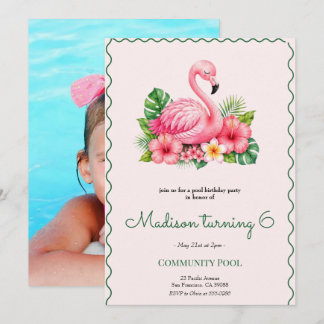 Rosa Flamingo Pool Geburtstagsparty-Einladung Einladung