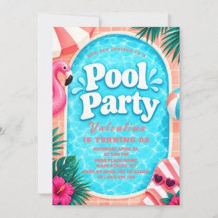 Rosa Flamingo-Poolparty-Einladung Einladung