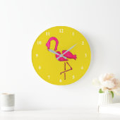 Rosa Flamingo Pop Kunst Große Wanduhr (Zuhause)