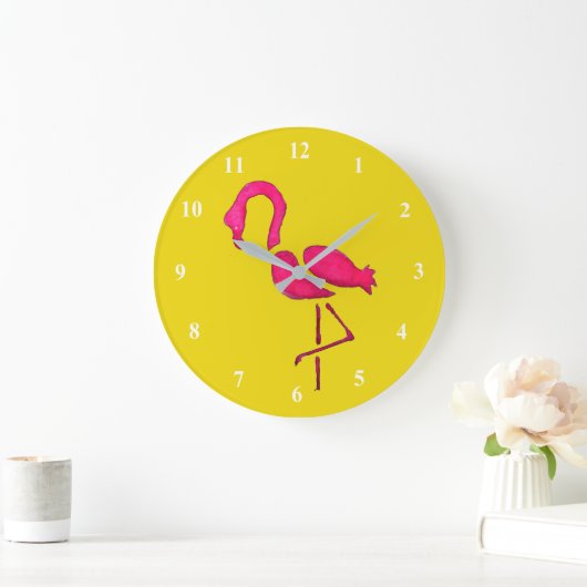 Rosa Flamingo Pop Kunst Große Wanduhr (Zuhause)