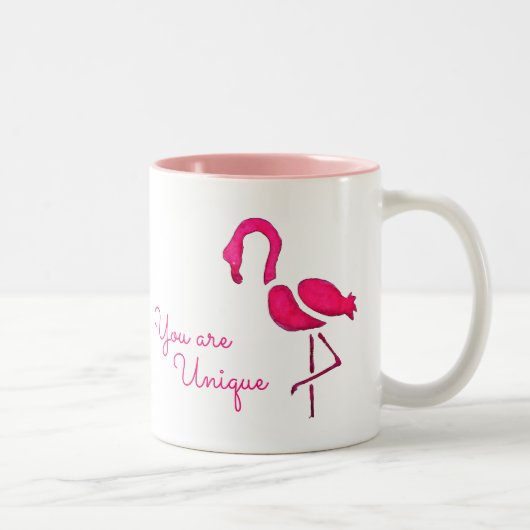Rosa Flamingo Pop Kunst Zweifarbige Tasse (Rechts)