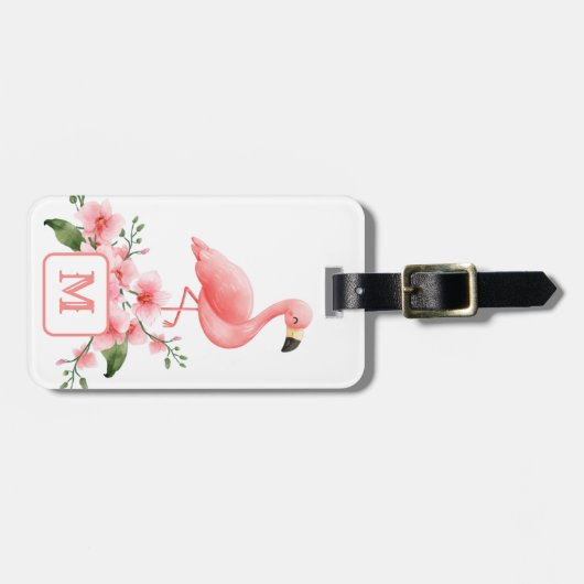 Rosa Flamingo Rosa Orchid Flora Monogram Gepäckanhänger (Vorderseite horizontal)