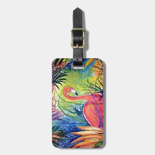 Rosa Flamingo Sanibel MitternachtsAquarell-Malerei Gepäckanhänger (Vorderseite vertikal)