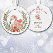 Rosa Flamingo Santa Wreath Kinder Ornament