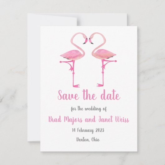 Rosa Flamingo Save the Date Karte (Vorderseite)
