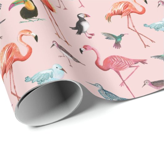 Rosa Flamingo Seevögel tropisch Geschenkpapier (Rolleneckpunkt)