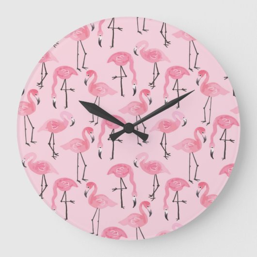 Rosa Flamingo Set, tropisches Sommermuster. Große Wanduhr (Vorderseite)