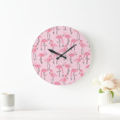 Rosa Flamingo Set, tropisches Sommermuster. Große Wanduhr (Zuhause)