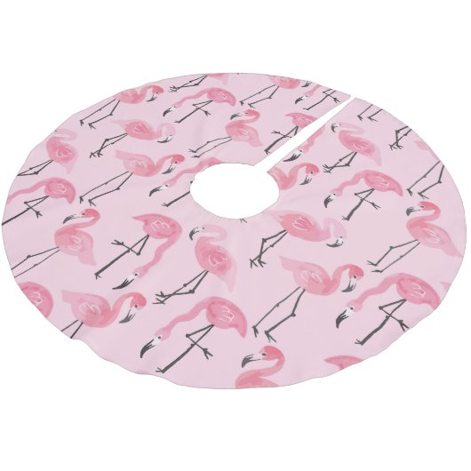 Rosa Flamingo Set, tropisches Sommermuster. Polyester Weihnachtsbaumdecke (Schrägansicht)