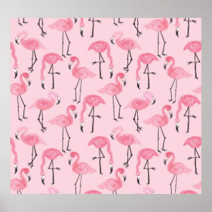 Rosa Flamingo Set, tropisches Sommermuster. Poster