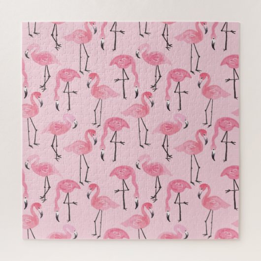 Rosa Flamingo Set, tropisches Sommermuster. Puzzle (Vertikal)