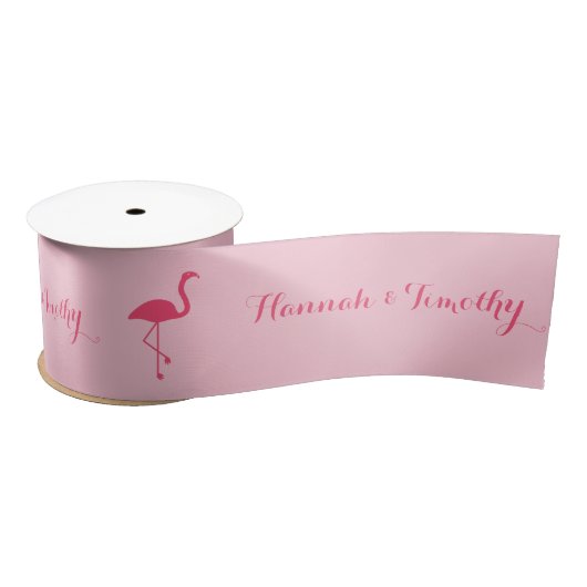 Rosa Flamingo Silhouette mit Individuellen Namen H Satinband (Spule)
