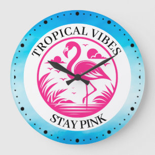 Rosa Flamingo Sommer Kreis Design-68730 Große Wanduhr