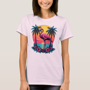 Rosa Flamingo Sonnenuntergang T-Shirt - Tropisches