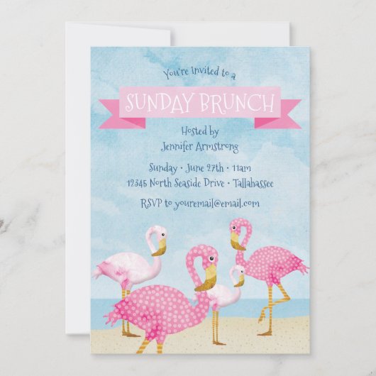 Rosa Flamingo-Sonntagbrunch-Party Einladung (Vorderseite)