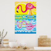 Rosa Flamingo Spiegelung Poster (Küche)