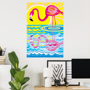 Rosa Flamingo Spiegelung Poster