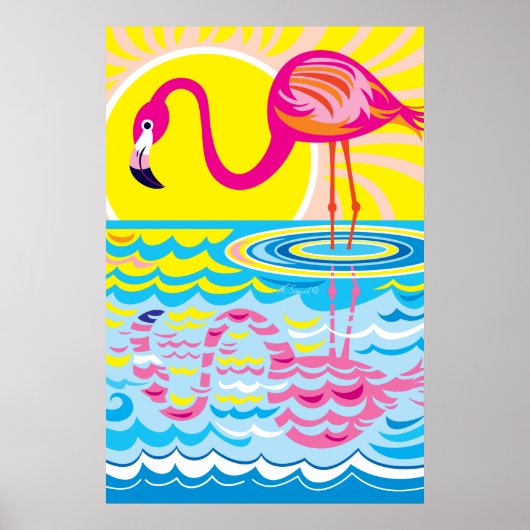 Rosa Flamingo Spiegelung Poster (Vorne)