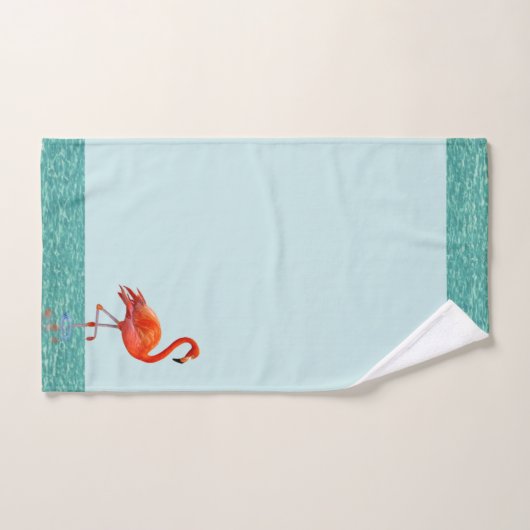 Rosa Flamingo Stehend am Strand auf Aquamarinem Li Badhandtuch Set (Handtuch)