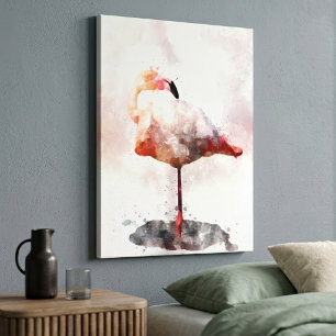Rosa Flamingo Stehend in Wasserfarben Kunst Druck Leinwanddruck