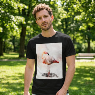 Rosa Flamingo Stehend in Wasserfarben Kunst Druck T-Shirt