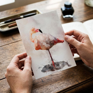 Rosa Flamingo stehend in Wasserfarben-Kunstprint Postkarte