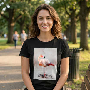 Rosa Flamingo stehend in Wasserfarben-Kunstprint T-Shirt