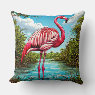 Rosa Flamingo steht in einem ruhigen Tropengebiet Kissen
