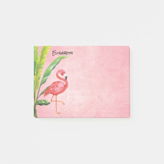 Rosa Flamingo-Strand-Insel verlässt Monogramm Post-it Klebezettel (Vorderseite)