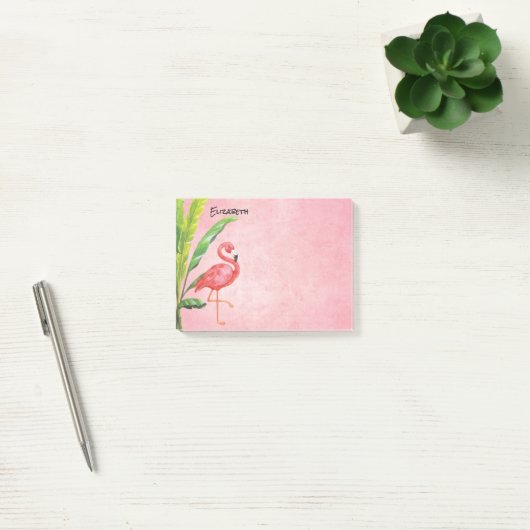 Rosa Flamingo-Strand-Insel verlässt Monogramm Post-it Klebezettel (Büro)