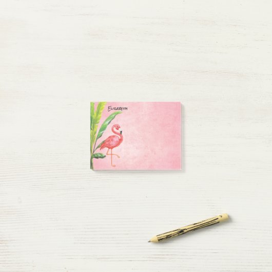 Rosa Flamingo-Strand-Insel verlässt Monogramm Post-it Klebezettel (Auf Schreibtisch)