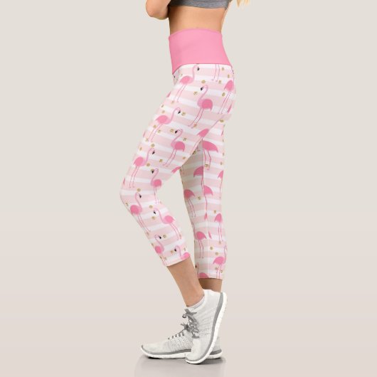 Rosa Flamingo-Streifenmuster Capri Leggings (Links)