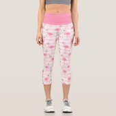 Rosa Flamingo-Streifenmuster Capri Leggings (Vorderseite)