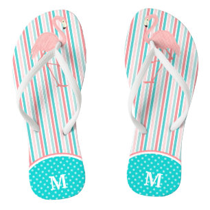Rosa Flamingo Stripe Monogram Badesandalen