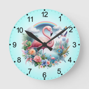 Rosa Flamingo Sublimierung-95158 Runde Wanduhr