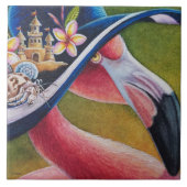 Rosa Flamingo Sun Hat Hermit Crab Wasserfarbe Kuns Fliese (Vorderseite)