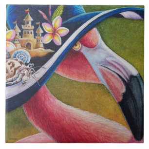 Rosa Flamingo Sun Hat Hermit Crab Wasserfarbe Kuns Fliese