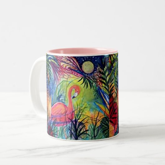 Rosa Flamingo-Tasse Zweifarbige Tasse (Vorderseite Links)