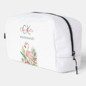 Rosa Flamingo-Tropen-Monogramm-Bräute Waschbeutel (Rechte Ecke)