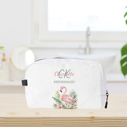 Rosa Flamingo-Tropen-Monogramm-Bräute Waschbeutel