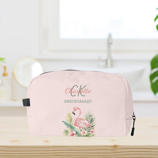 Rosa Flamingo-Tropen-Monogramm-Bräute Waschbeutel