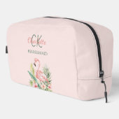Rosa Flamingo-Tropen-Monogramm-Bräute Waschbeutel (Rechte Ecke)