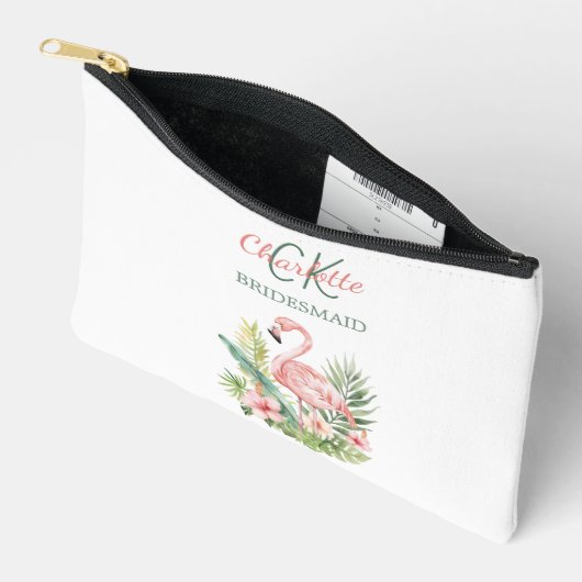 Rosa Flamingo-Tropen-Monogramm-Bräute Zubehörtasche (Offen)