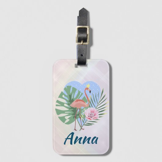 Rosa Flamingo Tropenpalme Gepäckanhänger (Vorderseite Vertikal)