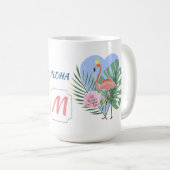 Rosa Flamingo Tropenpalme Kaffeetasse (VorderseiteRechts)